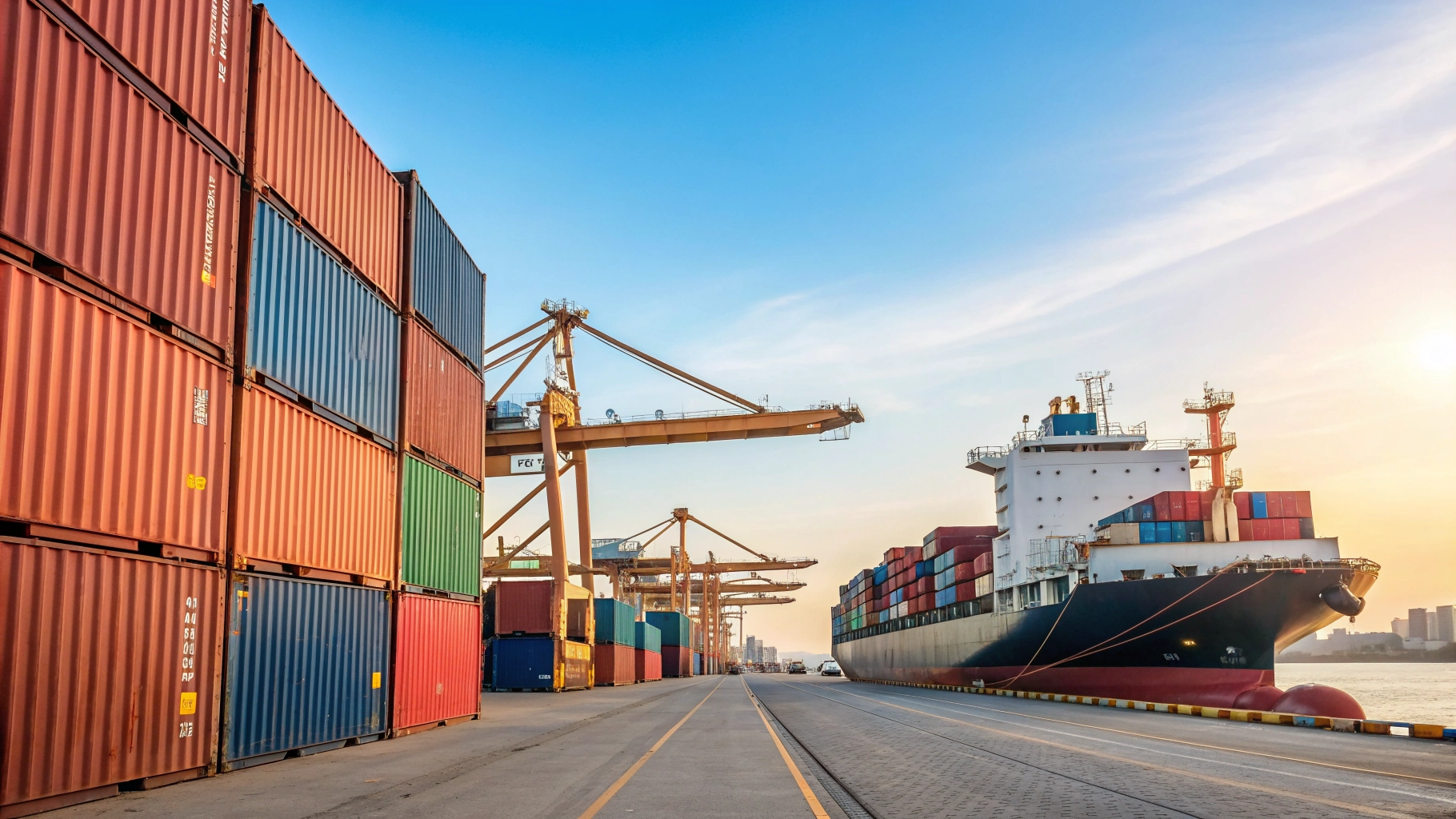 Conteneurs dans un port de commerce pour le transit international